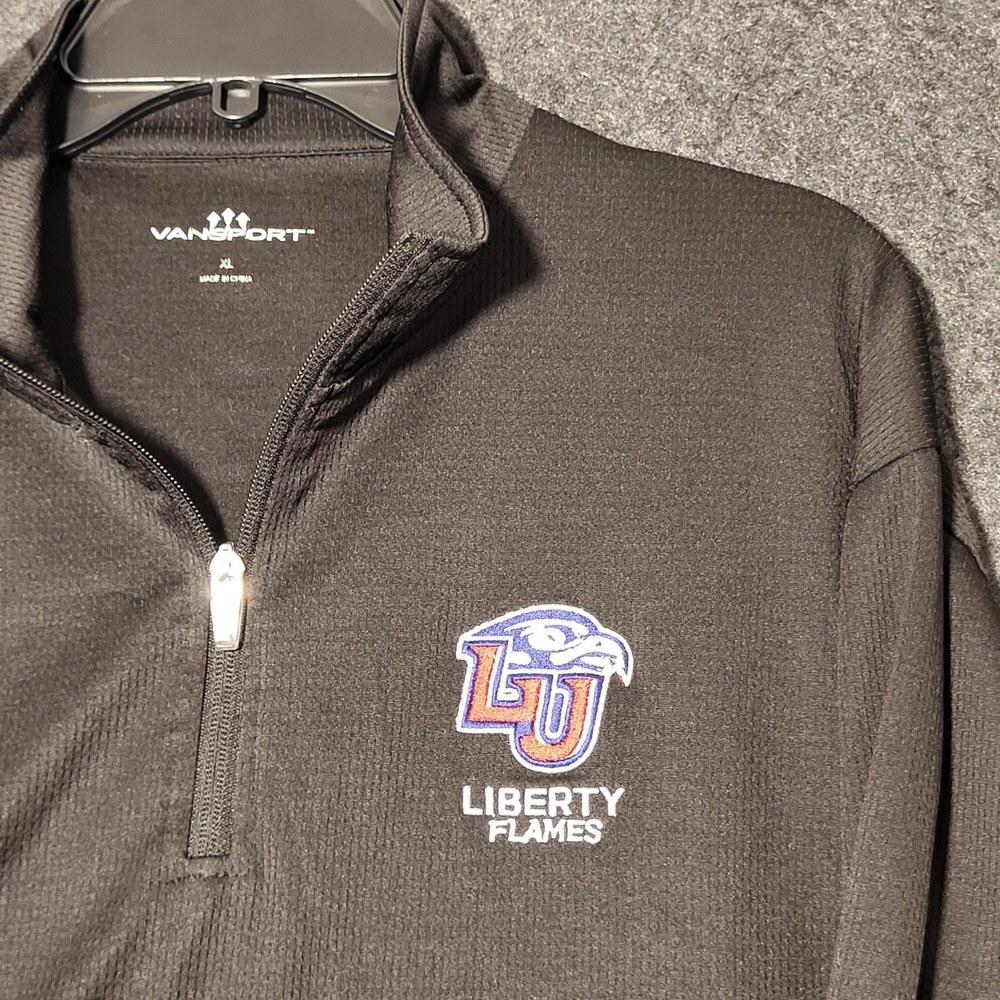 Liberty Flames Mens XL Black Quarter Zip Pullover Jacket Vansport